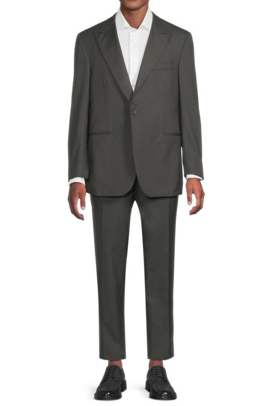 $6,395 NWT Isaia 100% Wool Black Single Button Hauser Tuxedo Suit 56(46) S